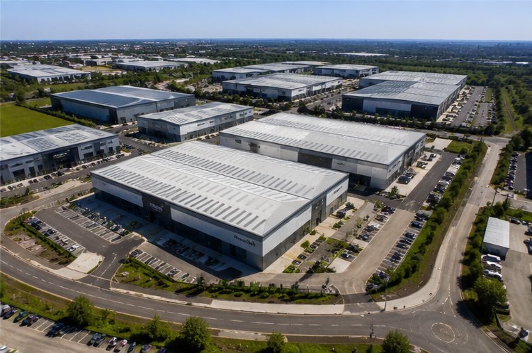 Aerial view of the Eurolink, St Helens industrial estate