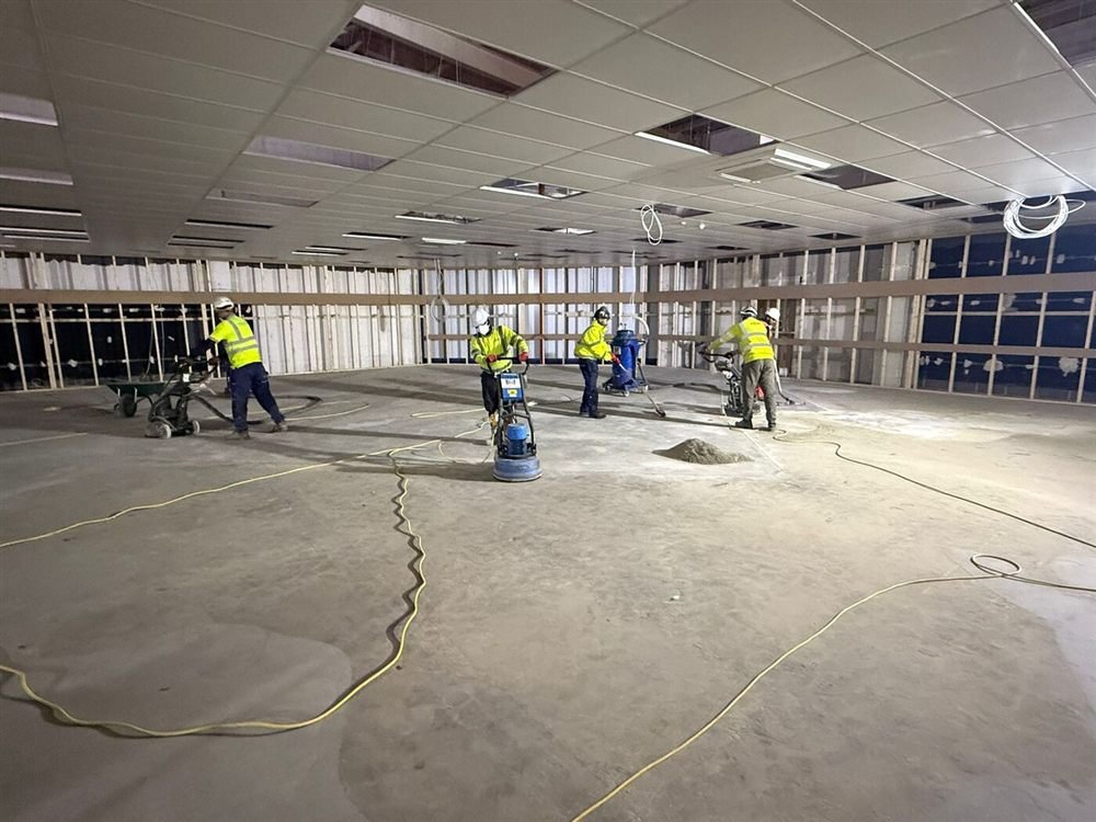 JSR Contracts Limited team carrying out floor preparation works at Kingsgate Shopping Centre