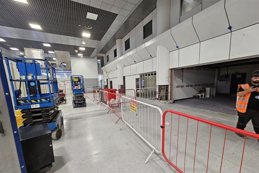 Clearing the departures concourse at Manchester Airport Terminal 2