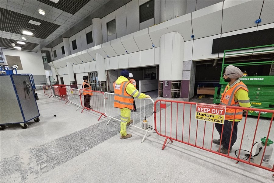 Access equipment staged for works at Manchester Airport Terminal 2